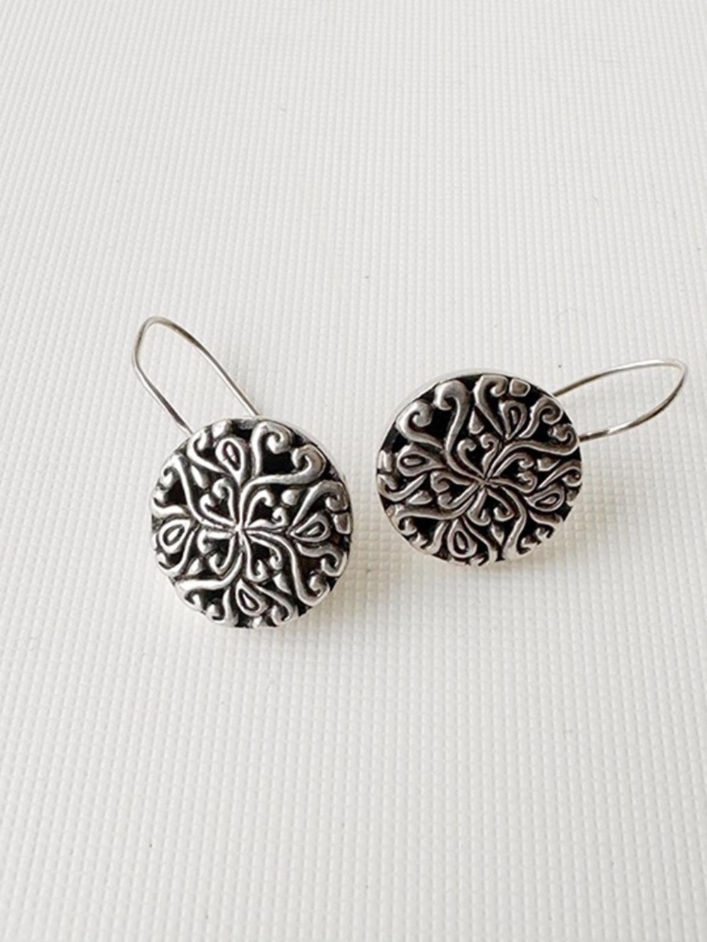 Vintage 925 Sterling Silver Round Filigree Scroll Dangle Earrings 1.1" 4.8g